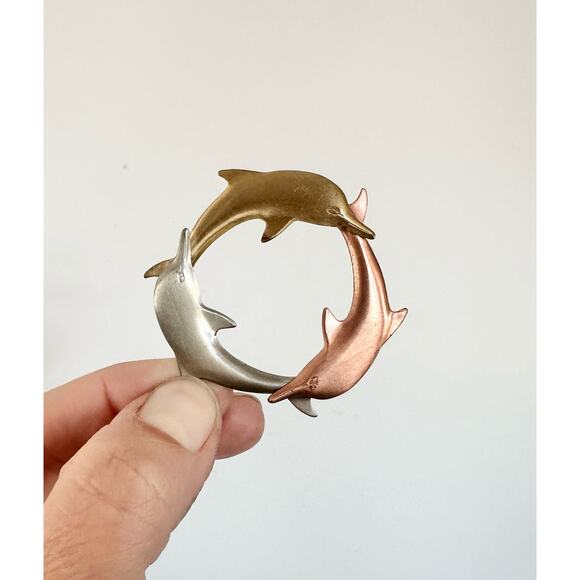 Vintage Dolphin pin silver gold copper sea creature jewelry ocean beach gift - Picture 2 of 3